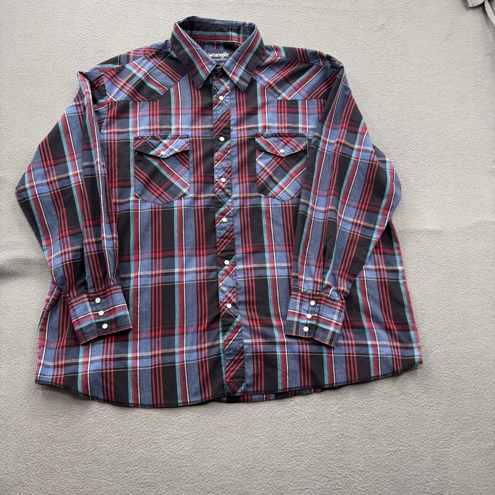 Wrangler Shirt Mens 3XL Multicolor Plaid Western Snap Long Sleeve Cowboy